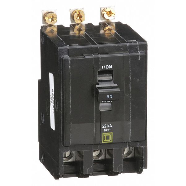 Miniature Circuit Breaker, 60 A, 120/240V AC, 3 Pole, Bolt On Mounting Style, QOB Series