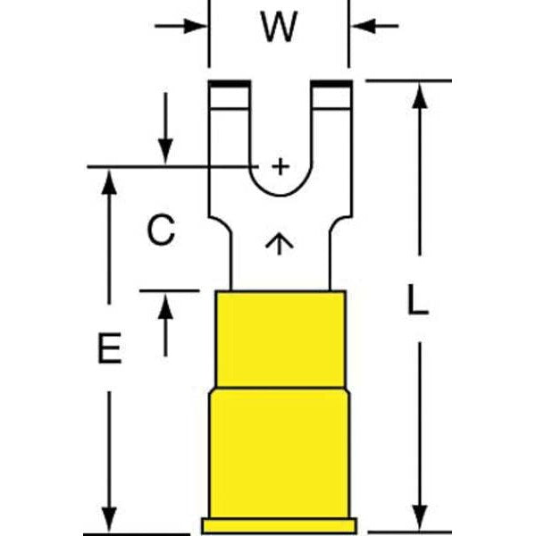12-10 AWG Vinyl Block Fork Terminal #6 Stud PK500