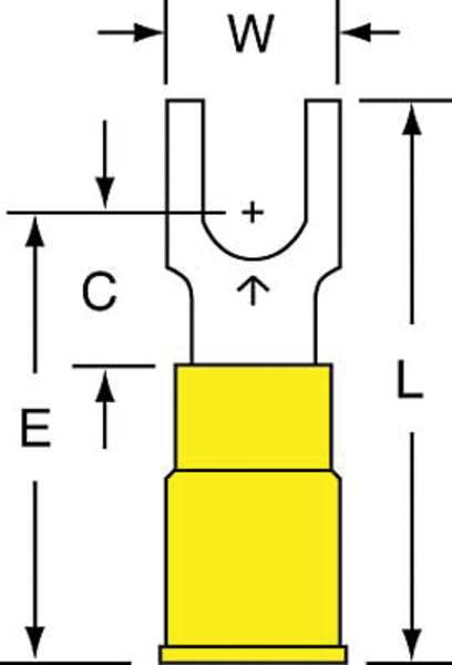 12-10 AWG Vinyl Block Fork Terminal #10 Stud PK500