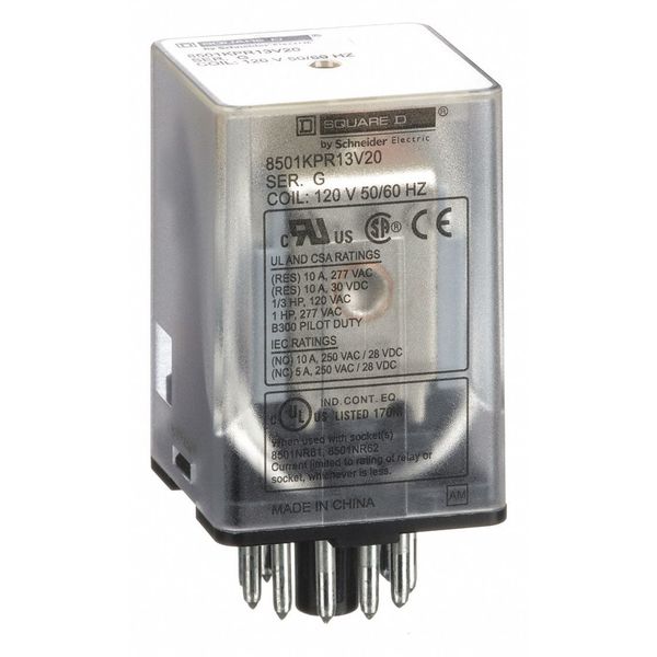 General Purpose Relay, 120V AC Coil Volts, Octal, 11 Pin, 3PDT