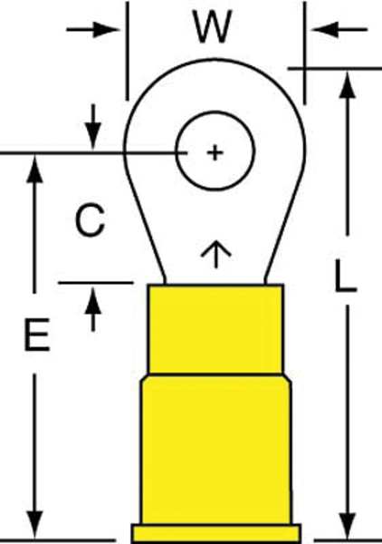 12-10 AWG Vinyl Ring Terminal #8 Stud PK500