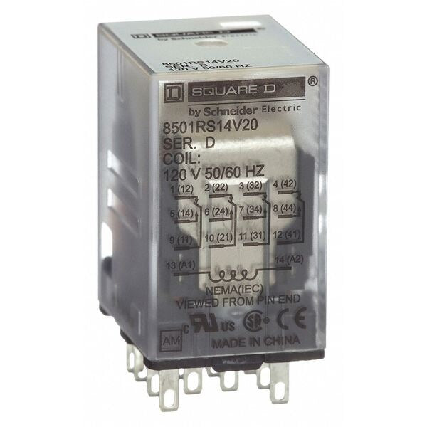 General Purpose Relay, 120V AC Coil Volts, Square, 14 Pin, 4PDT