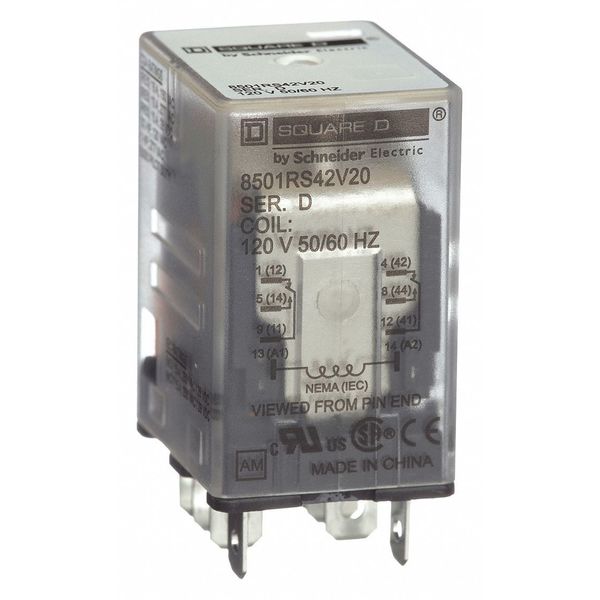 General Purpose Relay, 120V AC Coil Volts, Square, 8 Pin, DPDT