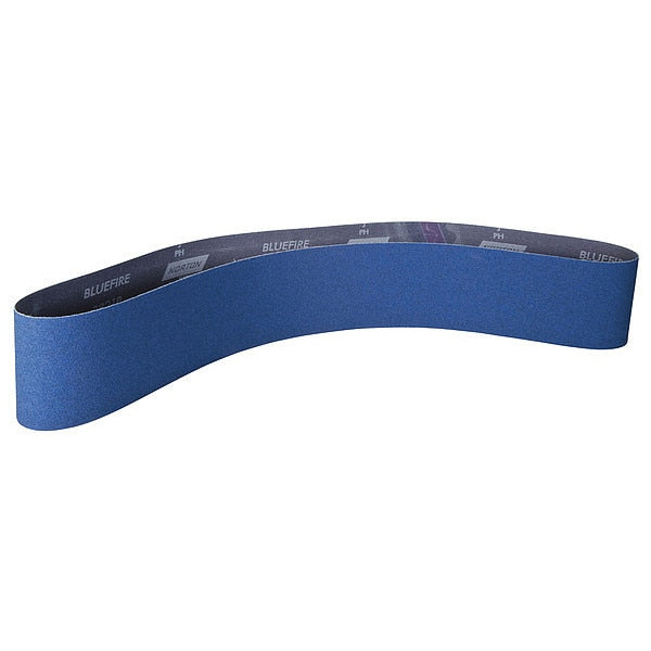 Sanding Belt, Coated, 2 1/2 in W, 60 in L, 60 Grit, Medium, Zirconia Alumina, R821P BlueFire, Blue