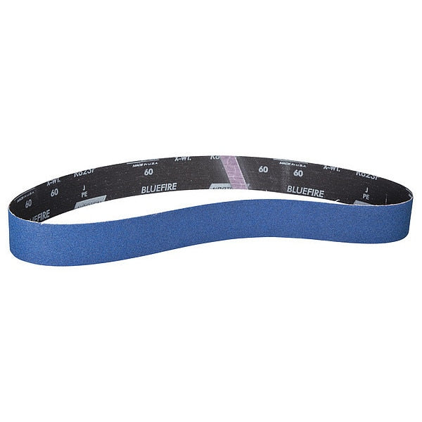 Sanding Belt, Coated, 2 in W, 48 in L, 120 Grit, Fine, Zirconia Alumina, R823P Bluefire, Blue