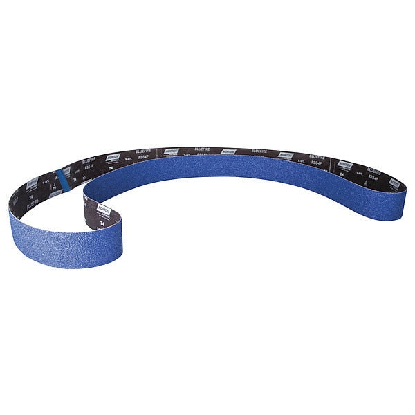 Sanding Belt, Coated, 3 in W, 132 in L, 50 Grit, Coarse, Zirconia Alumina, R884P BlueFire, Blue