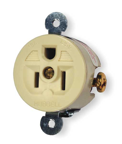 Receptacle, 15 A Amps, 125V AC, Panel Mount, Single Outlet, 5-15R, Ivory