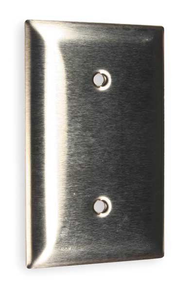 Blank Strap Mount Wall Plates and Box Cover, Number of Gangs: 1 Stainless Steel, Smooth Finish