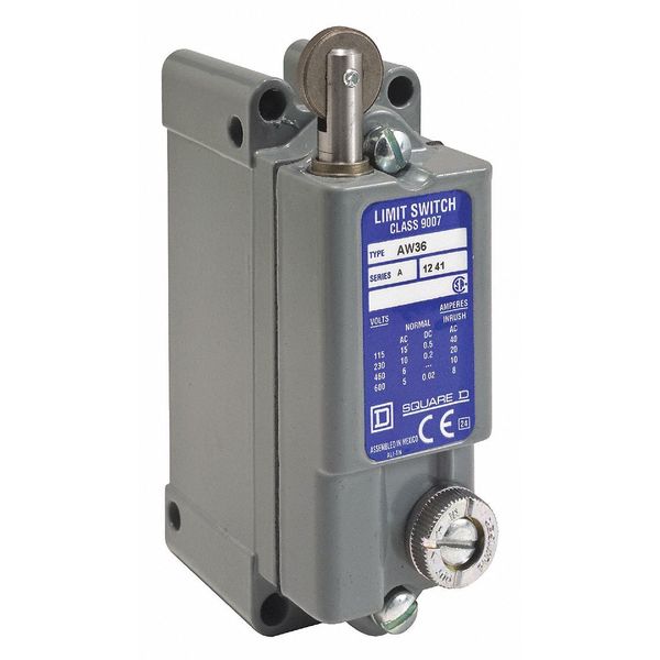 Heavy Duty Limit Switch, Plunger, Roller, 1NC/1NO, 15A @ 600V AC