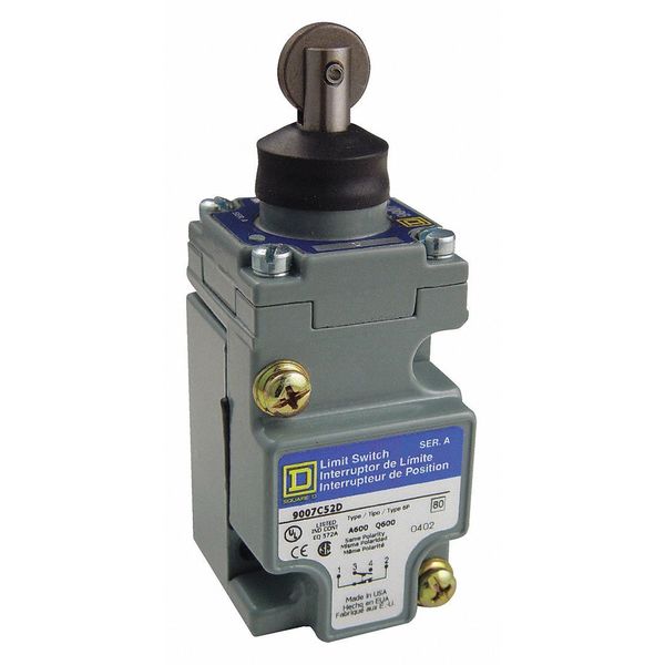 Heavy Duty Limit Switch, Plunger, Roller, 1NC/1NO, 10A @ 600V AC