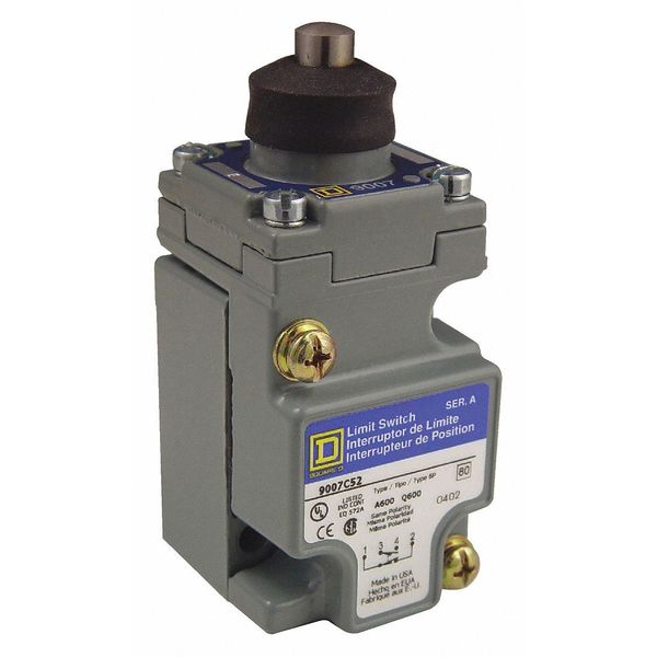 Heavy Duty Limit Switch, Plunger, 1NC/1NO, 10A @ 600V AC