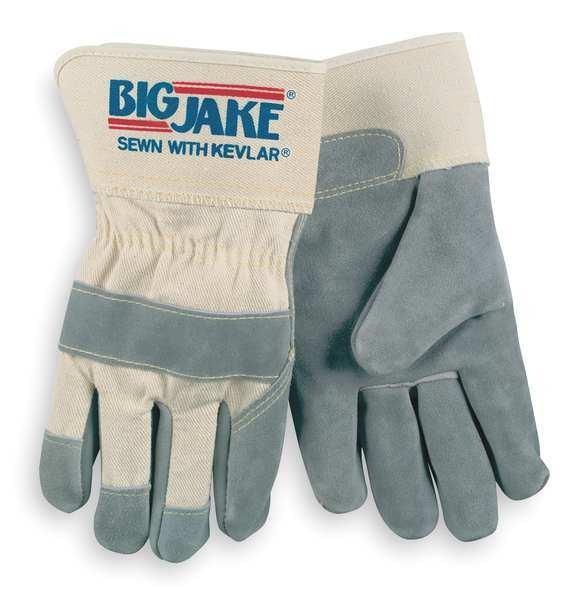 Leather Palm Gloves, L, Gray, PR