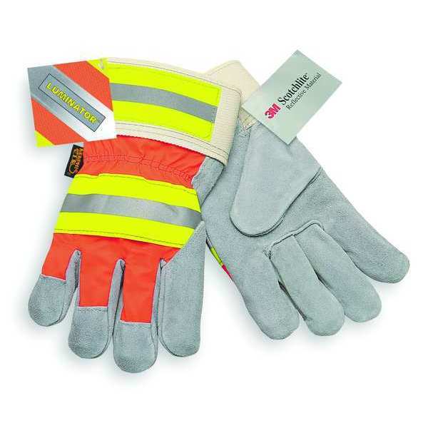 Leather Palm Gloves, L, Gray, PR