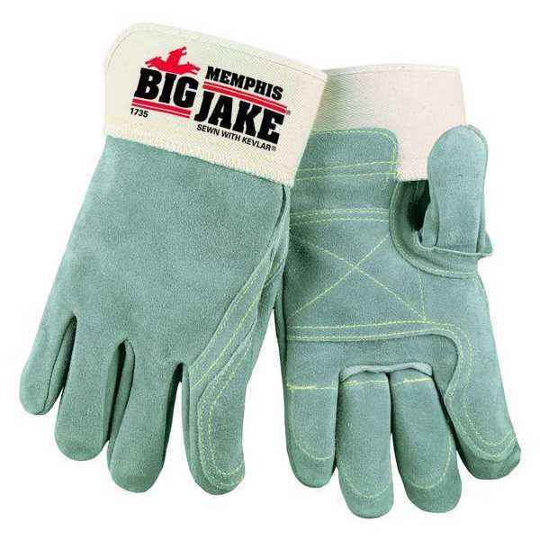 Leather Gloves, Safety Cuff, XL, Gray, PR