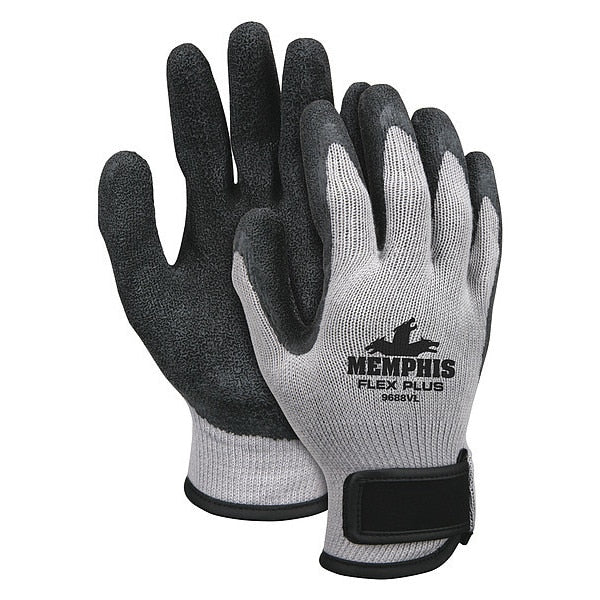 Latex Coated Gloves, Palm Coverage, Black/Gray, XL, PR