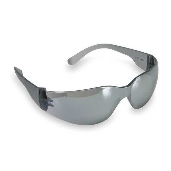 Safety Glasses, Wraparound Silver Mirror Polycarbonate Lens, Scratch-Resistant