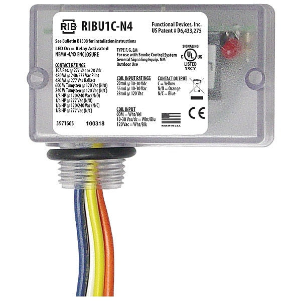 Enclosed Pre-Wired Relay, 10A@277VAC, SPDT
