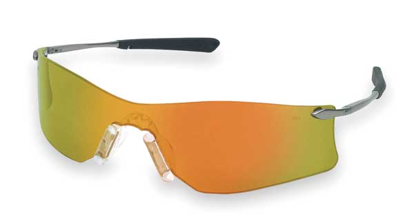 Safety Glasses, Wraparound Red/Fire Mirror Polycarbonate Lens, Scratch-Resistant