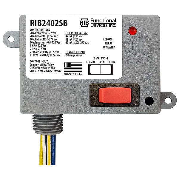Enclosed Pre-Wired Relay, 20A@277VAC, SPST