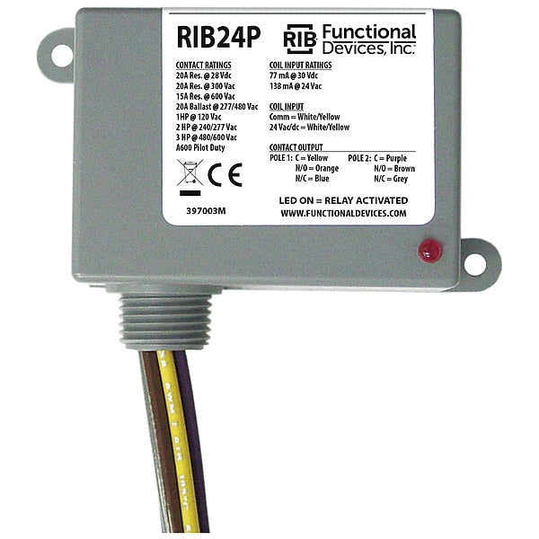 Enclosed Pre-Wired Relay, 20A@300VAC, DPDT