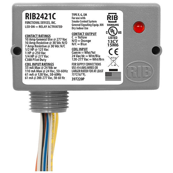 Enclosed Pre-Wired Relay, 10A@30VDC, SPDT