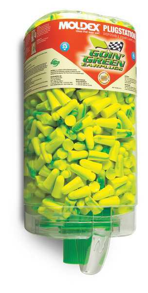 Disposable Uncorded Ear Plugs with Dispenser, Bell Shape, 33 dB, 500 Pairs, Green