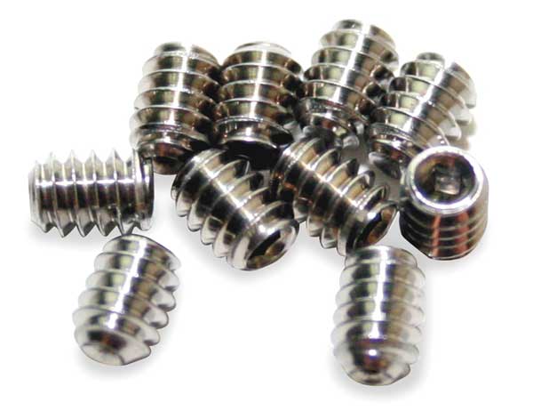 Hex Head Set Screw, 3/16 in H, 1/8 in Dia, Chrome, 10 PK
