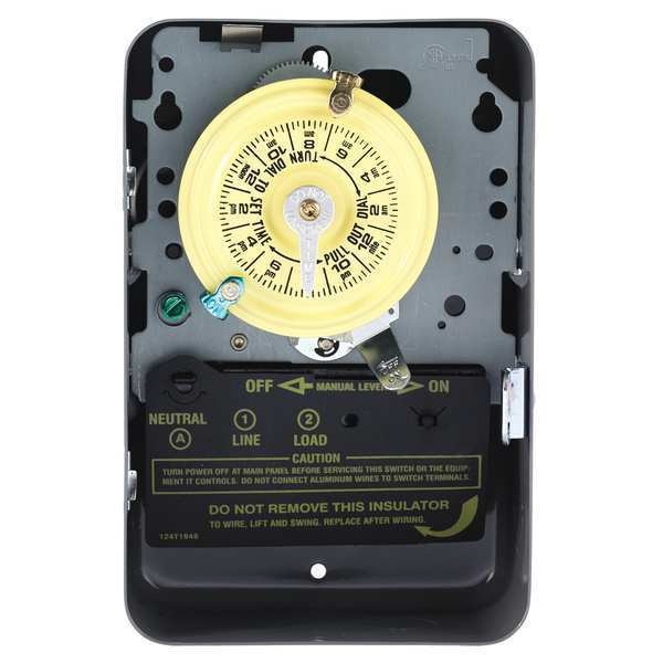 Electromechanical Timer, 24 hr Nominal Max Time Setting, Hole Wall, 120V AC, Steel