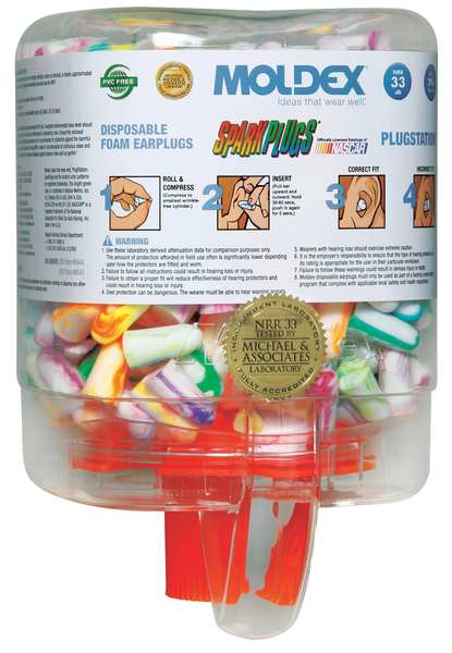 SparkPlugs Ear Plug Dispenser, PlugStation, Uncorded, Bullet Shape, NRR 33 dB, 250 Pairs