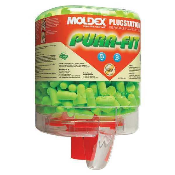 Pura-Fit Ear Plug Dispenser, PlugStation, Uncorded, Bullet Shape, NRR 33 dB, Green, 250 Pairs