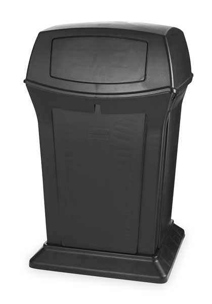 45 gal Square Trash Can, Black, 24 3/4 in Dia, Swing, Plastic