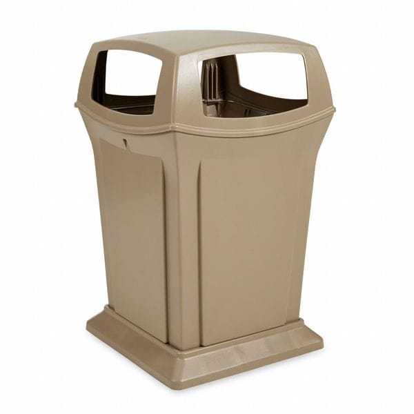 45 gal Square Trash Can, Beige, 24 3/4 in Dia, None, Plastic