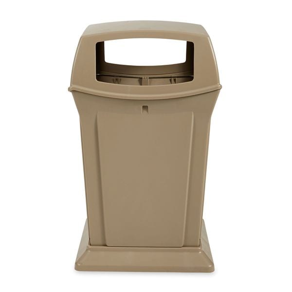 45 gal Square Trash Can, Beige, 24 3/4 in Dia, None, Plastic
