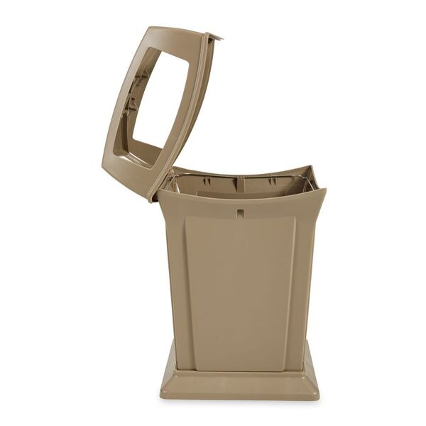 45 gal Square Trash Can, Beige, 24 3/4 in Dia, None, Plastic