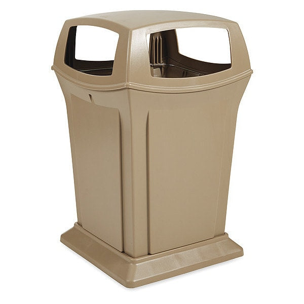 45 gal Square Trash Can, Beige, 24 3/4 in Dia, None, Plastic