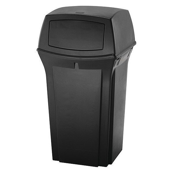 35 gal Square Trash Can, Black, 21 1/2 in Dia, Swing, Plastic