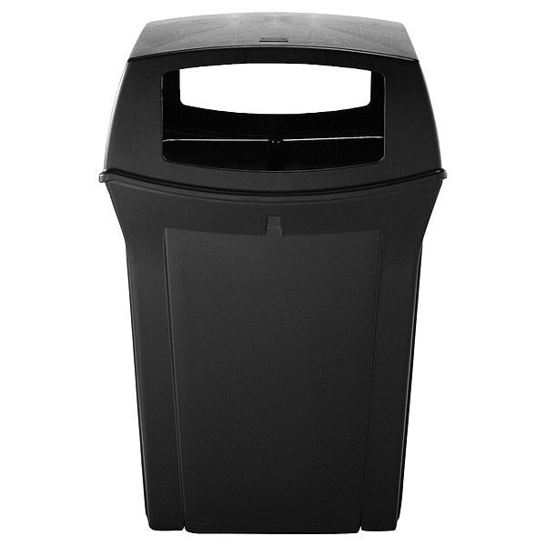 45 gal Square Trash Can, Black, 24 3/4 in Dia, None, Plastic
