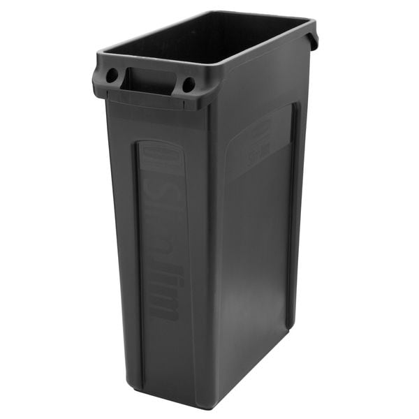 23 gal Rectangular Trash Can, Black, 11 in Dia, None, Plastic