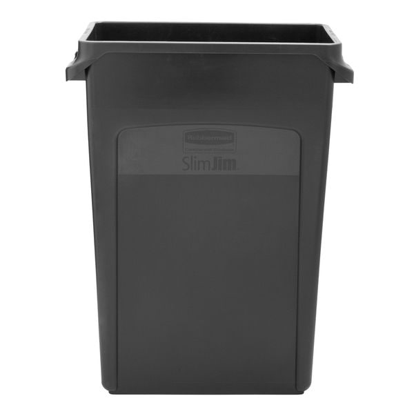 23 gal Rectangular Trash Can, Black, 11 in Dia, None, Plastic