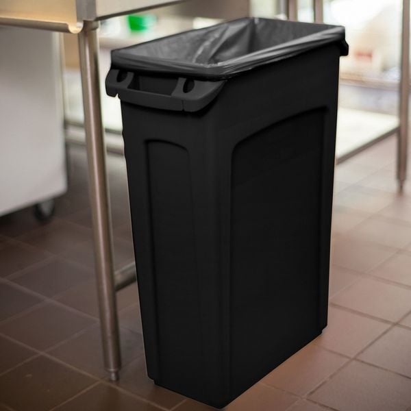 23 gal Rectangular Trash Can, Black, 11 in Dia, None, Plastic