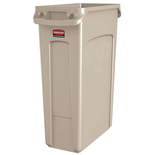 23 gal Rectangular Trash Can, Beige, 11 in Dia, None, Plastic