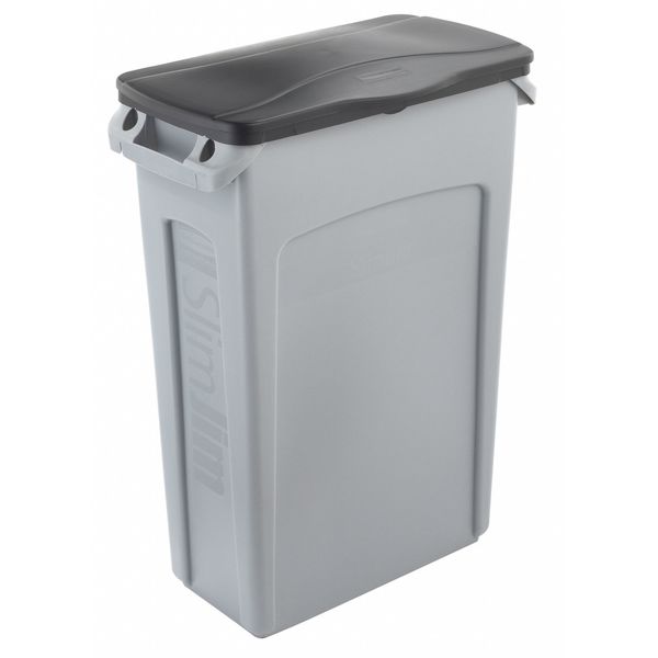 23 gal Rectangular Trash Can, Gray, 11 in Dia, None, Plastic