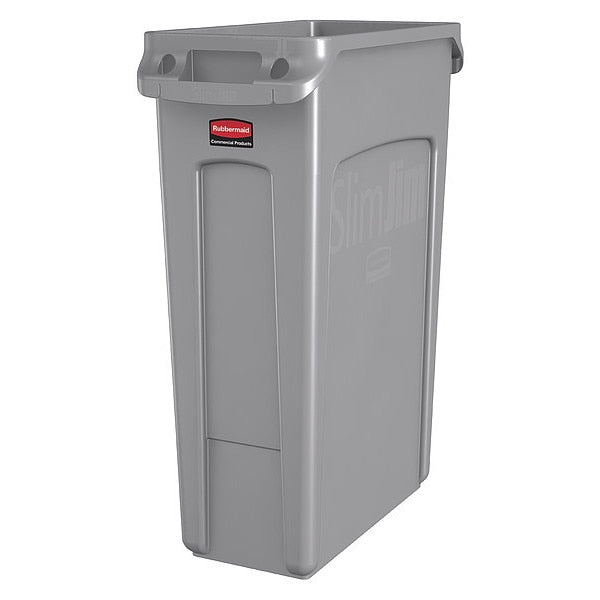 23 gal Rectangular Trash Can, Gray, 11 in Dia, None, Plastic