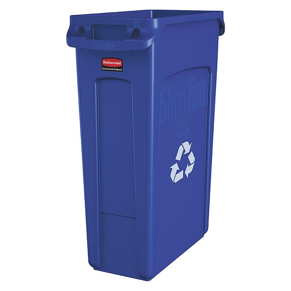Recycling Bin, Rectangular, 23 gal Capacity, 11 in W, 22 in D, Recycle Symbol, Plastic, Blue