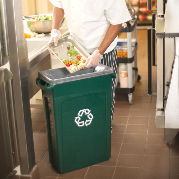 23 gal Rectangular Recycling Bin, Open Top, Green, Plastic, 1 Openings