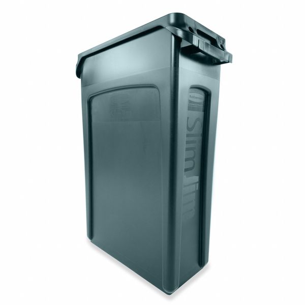 23 gal Rectangular Recycling Bin, Open Top, Green, Plastic, 1 Openings