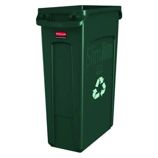 23 gal Rectangular Recycling Bin, Open Top, Green, Plastic, 1 Openings