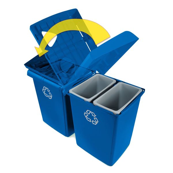 92 gal Rectangular Recycling Bin, Open Top, Bronze Vein/Satin Alum, Plastic, 4 Openings