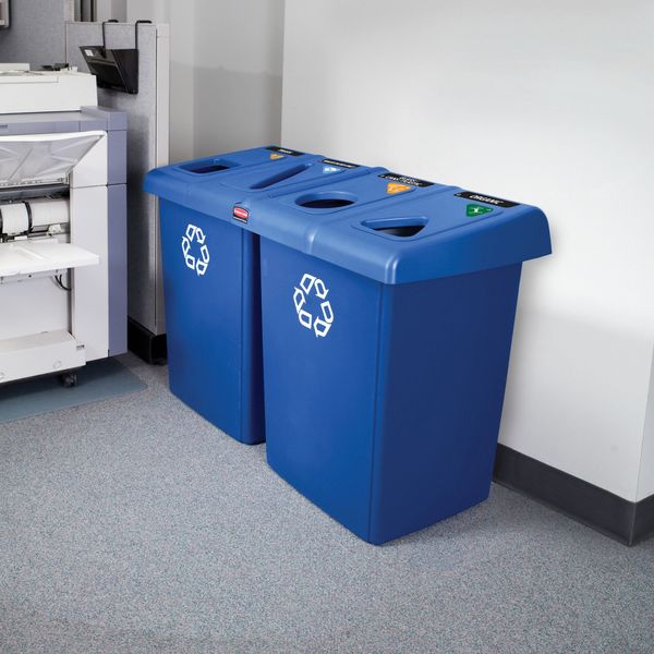 92 gal Rectangular Recycling Bin, Open Top, Bronze Vein/Satin Alum, Plastic, 4 Openings