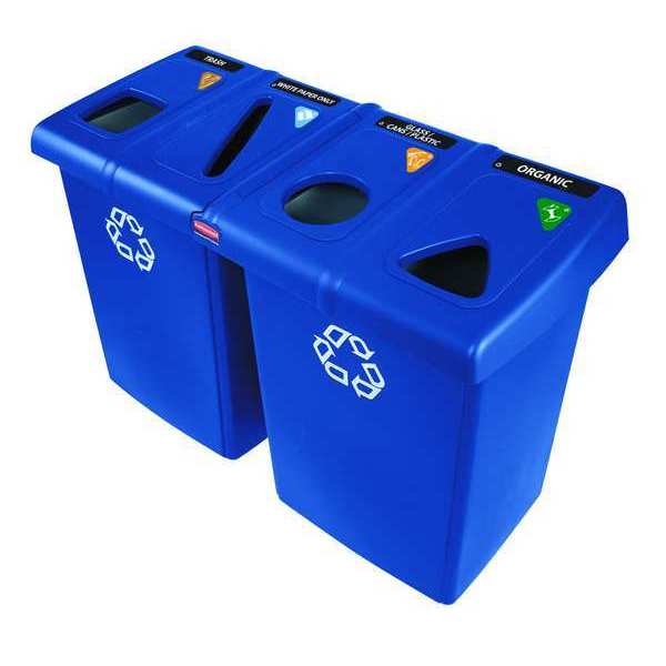 92 gal Rectangular Recycling Bin, Open Top, Bronze Vein/Satin Alum, Plastic, 4 Openings